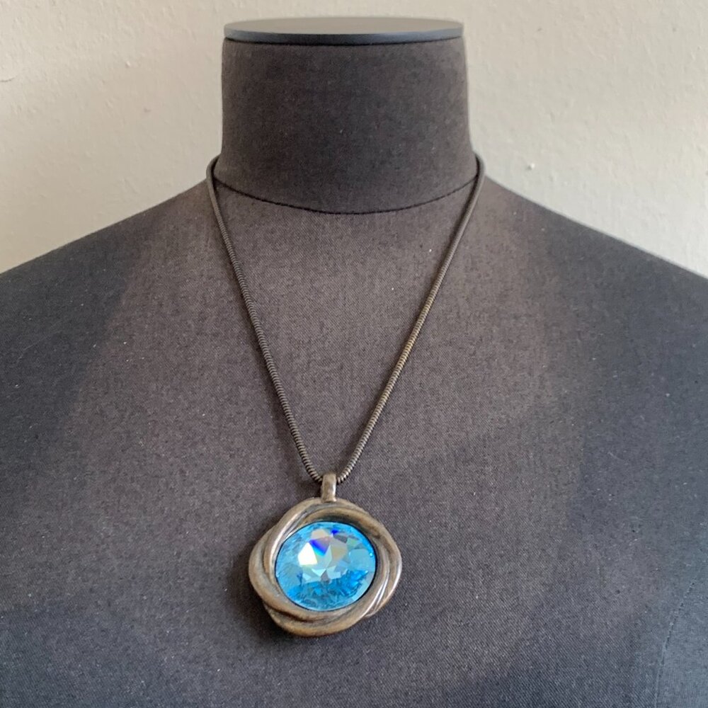 Avant Garde Paris Rare bronze copper blue crystal VINTAGE necklace